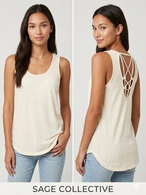 SAGE COLLECTIVE Active Criss Cross Dew Ivory Tank Size Medium NEW